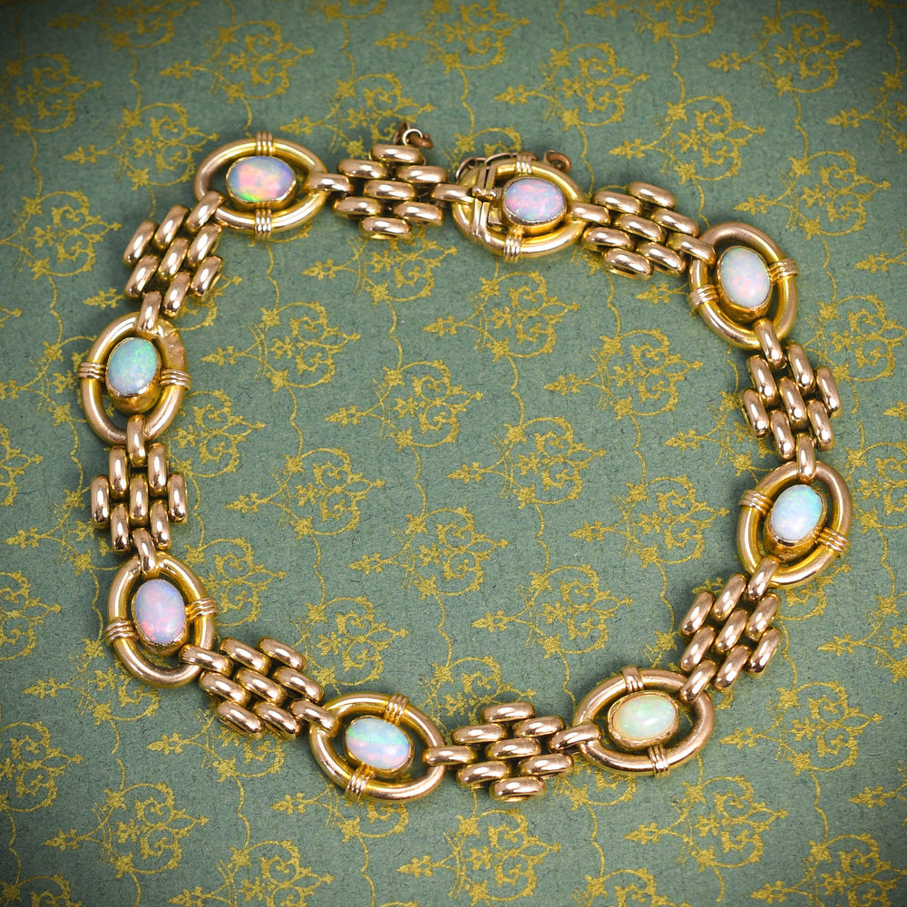 Edwardian Opal 15k Gold Gate-Link Bracelet