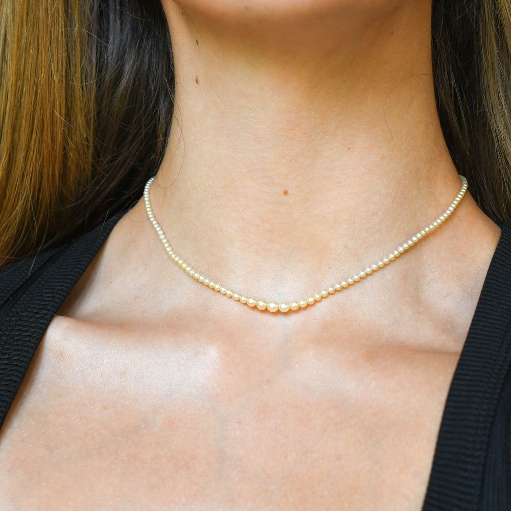 Antique Natural Pearl Necklace with Diamond Clasp