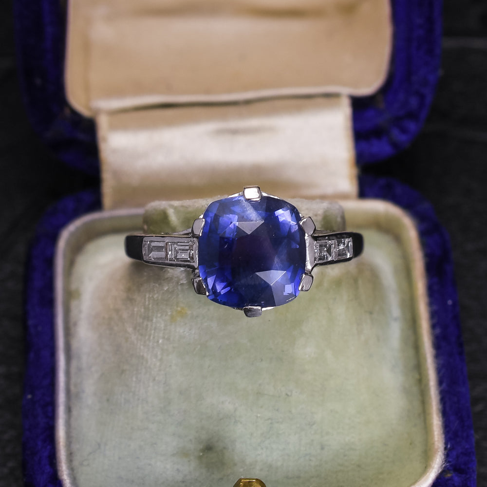 Art Deco 3.66ct Sapphire & Diamond Engagement Ring