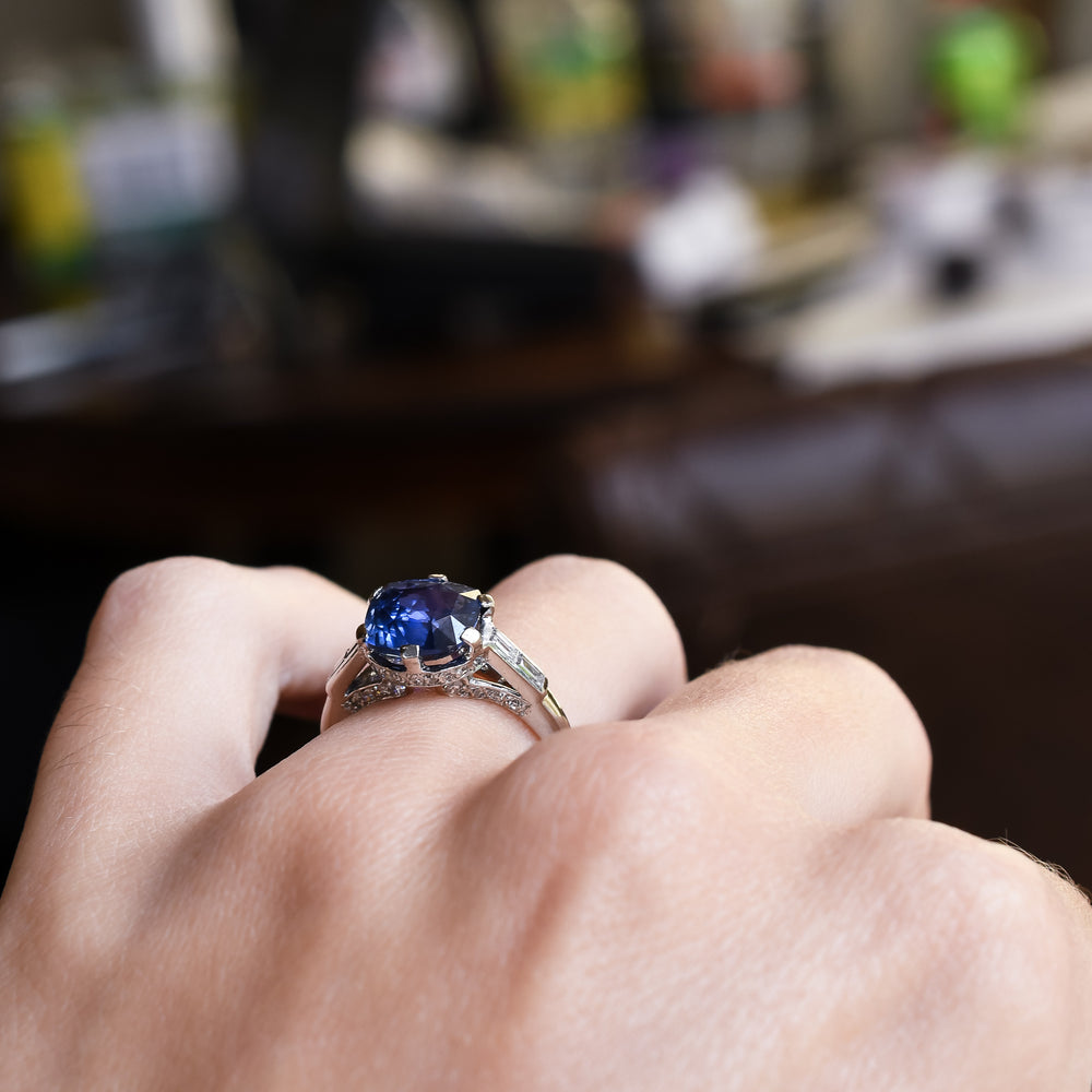 Art Deco 3.66ct Sapphire & Diamond Engagement Ring