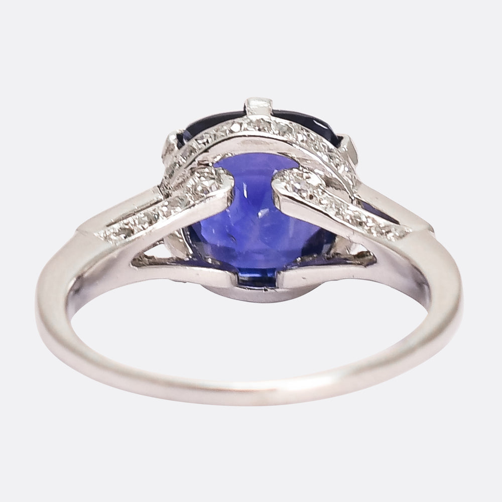 Art Deco 3.66ct Sapphire & Diamond Engagement Ring