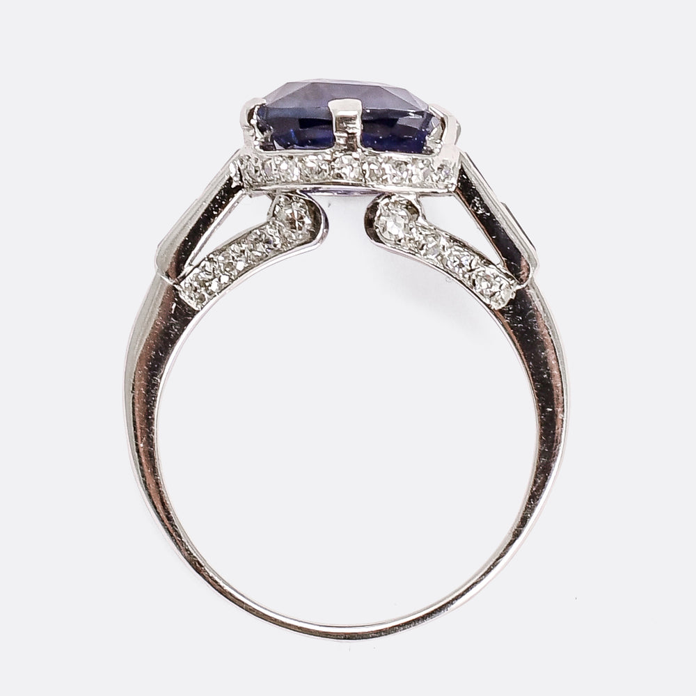 Art Deco 3.66ct Sapphire & Diamond Engagement Ring