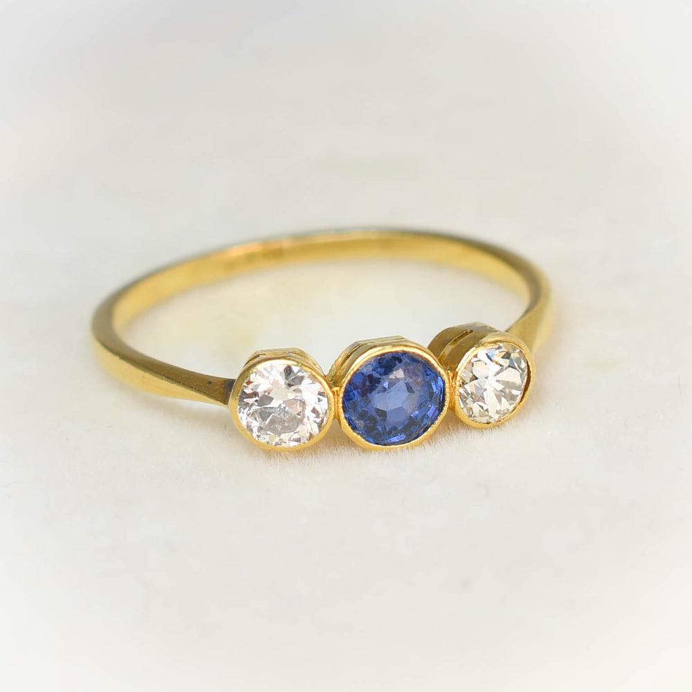 Edwardian Sapphire & Diamond Bezel-Set Trilogy Ring