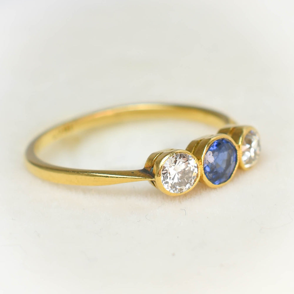 Edwardian Sapphire & Diamond Bezel-Set Trilogy Ring