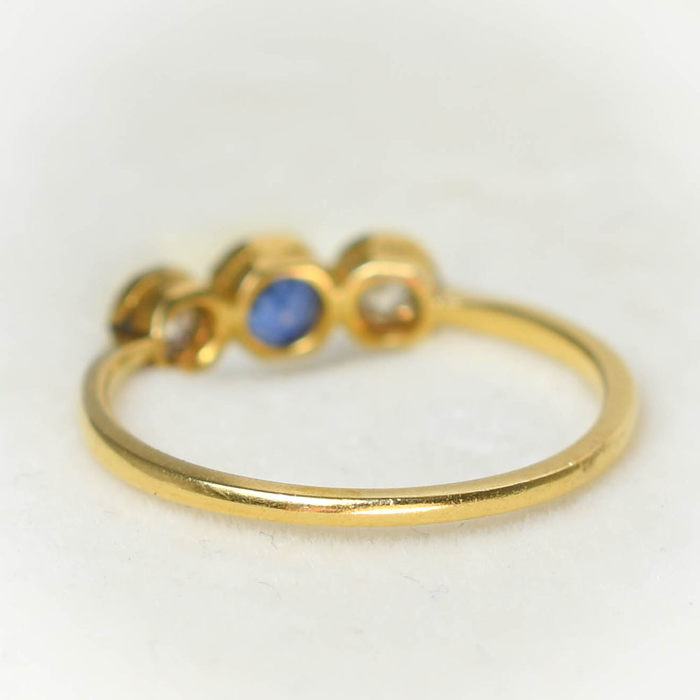 Edwardian Sapphire & Diamond Bezel-Set Trilogy Ring