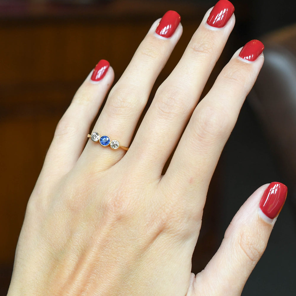 Edwardian Sapphire & Diamond Bezel-Set Trilogy Ring