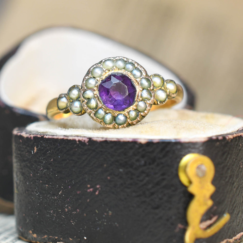 Victorian Amethyst & Pearl Cluster Ring