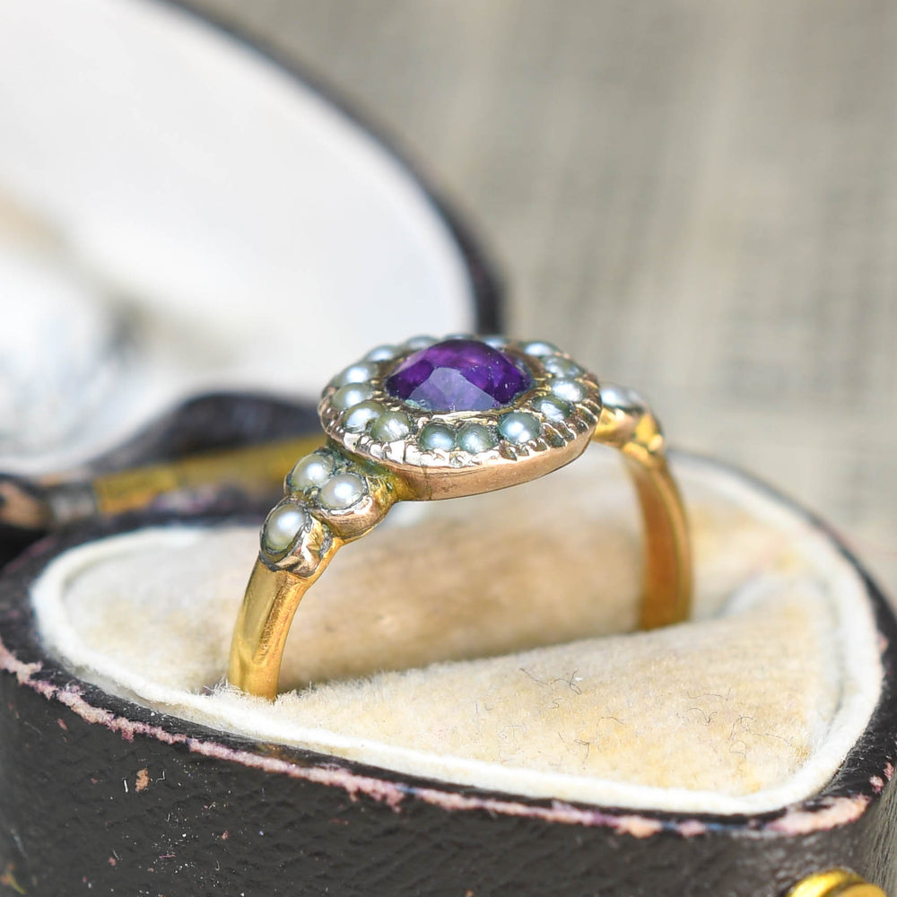 Victorian Amethyst & Pearl Cluster Ring