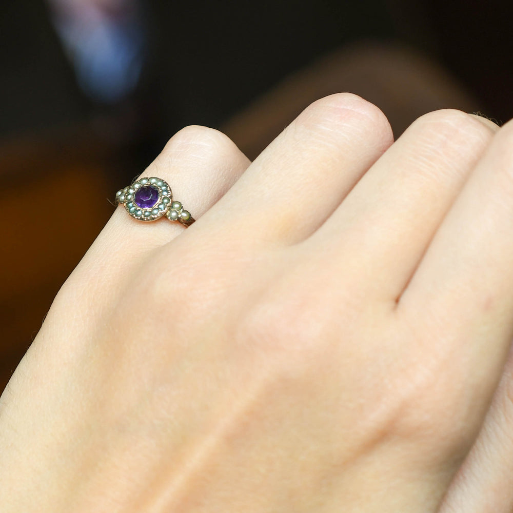 Victorian Amethyst & Pearl Cluster Ring