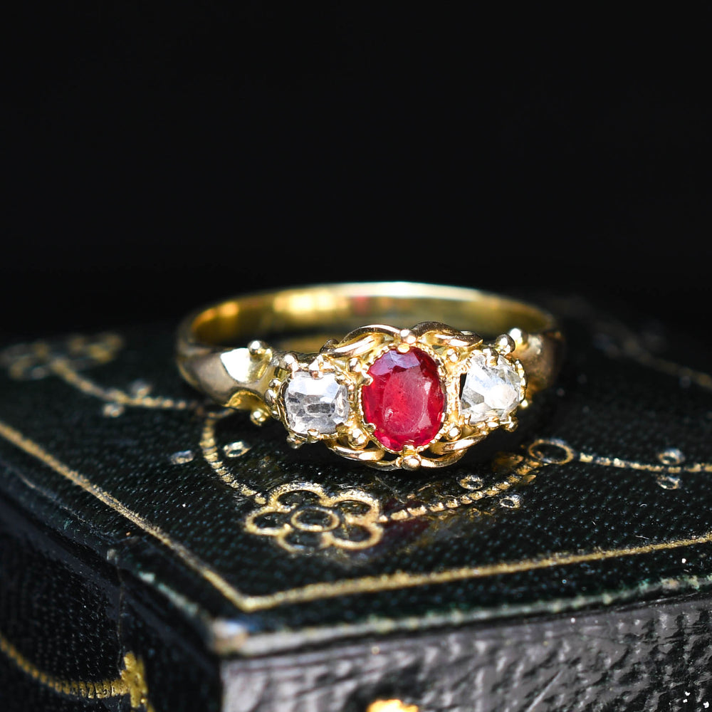 Georgian Regency Ruby & Diamond 3-Stone Ring