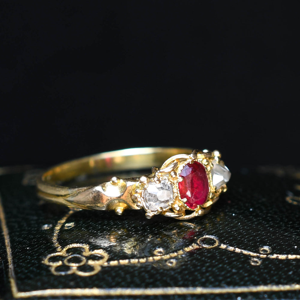 Georgian Regency Ruby & Diamond 3-Stone Ring