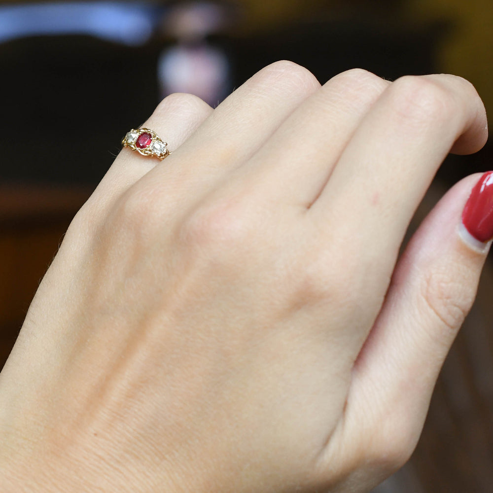 Georgian Regency Ruby & Diamond 3-Stone Ring