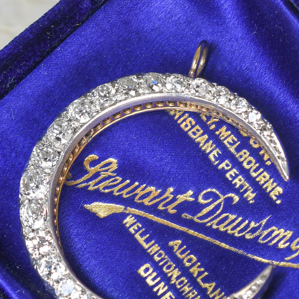 Edwardian Boxed Diamond Crescent Pendant