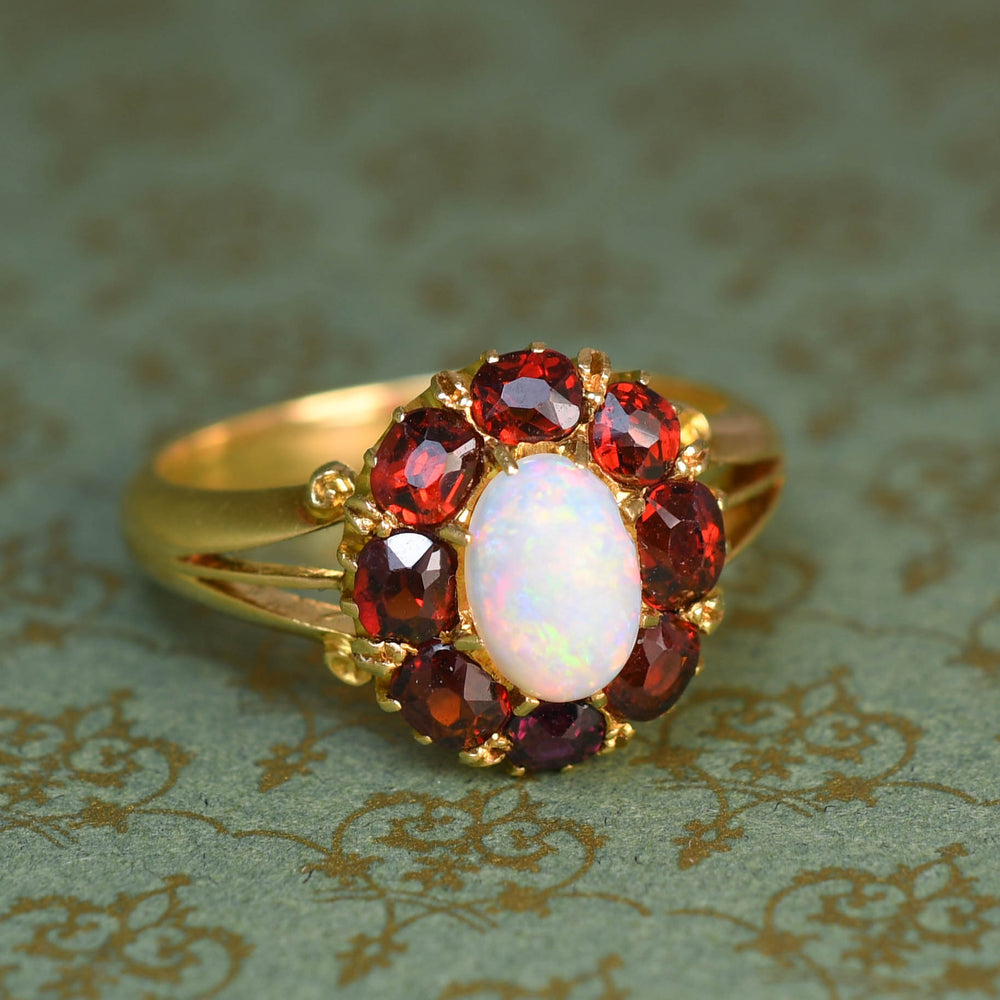 Victorian Opal & Ruby Cluster Ring