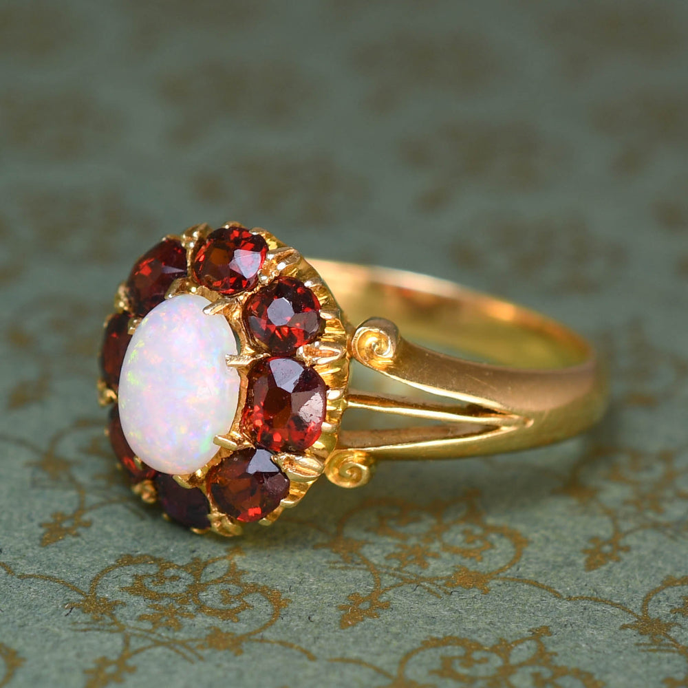 Victorian Opal & Ruby Cluster Ring