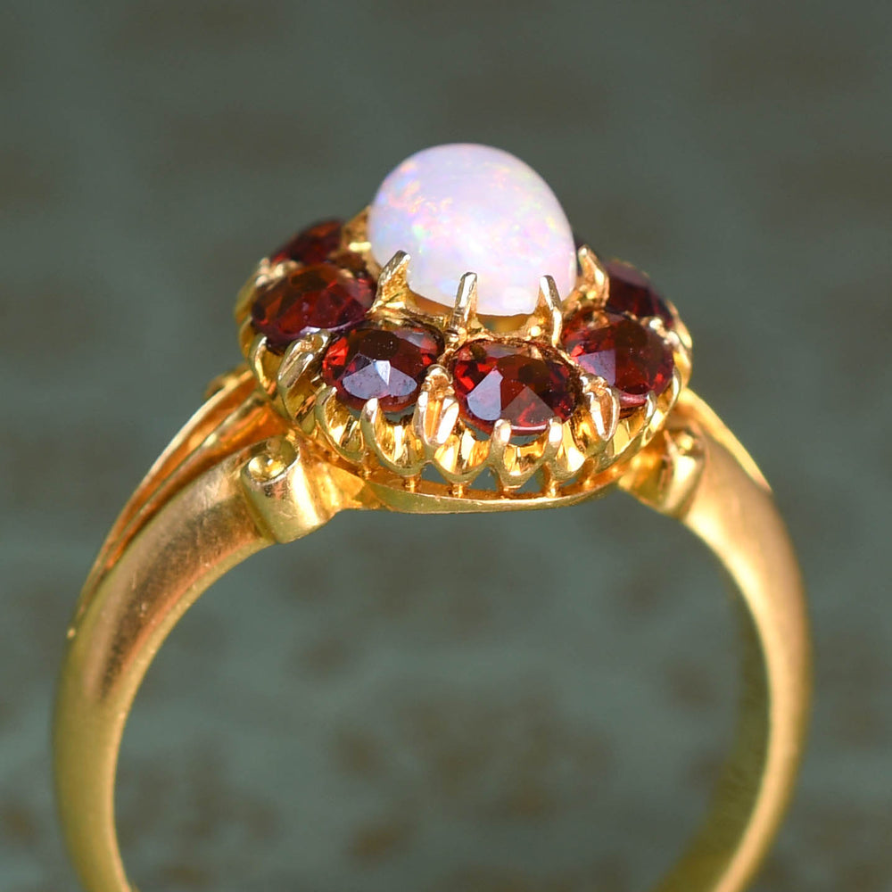 Victorian Opal & Ruby Cluster Ring