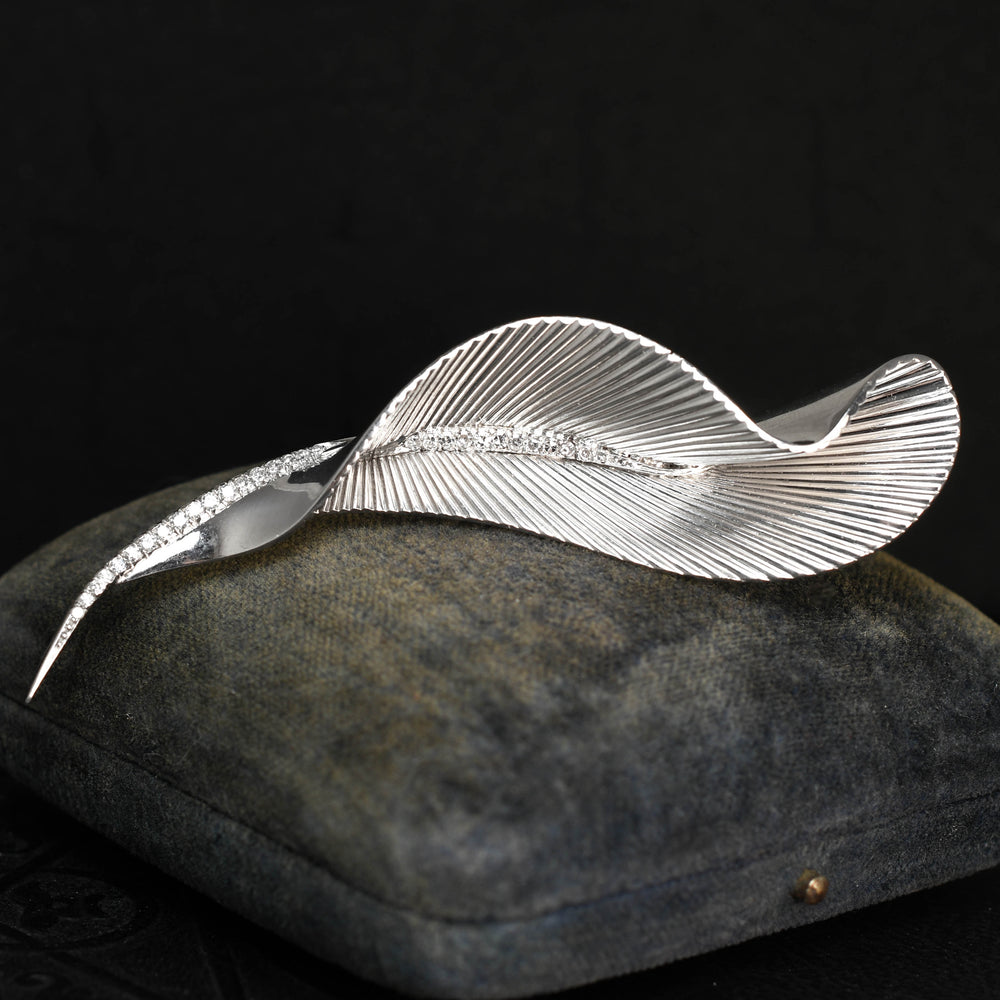 Art Deco French Diamond Feather Pin