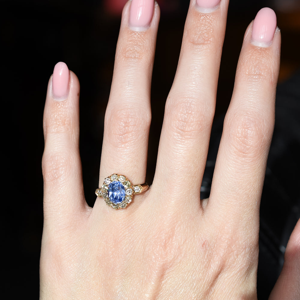 Victorian 2.57ct Ceylon Sapphire & Diamond Engagement Ring