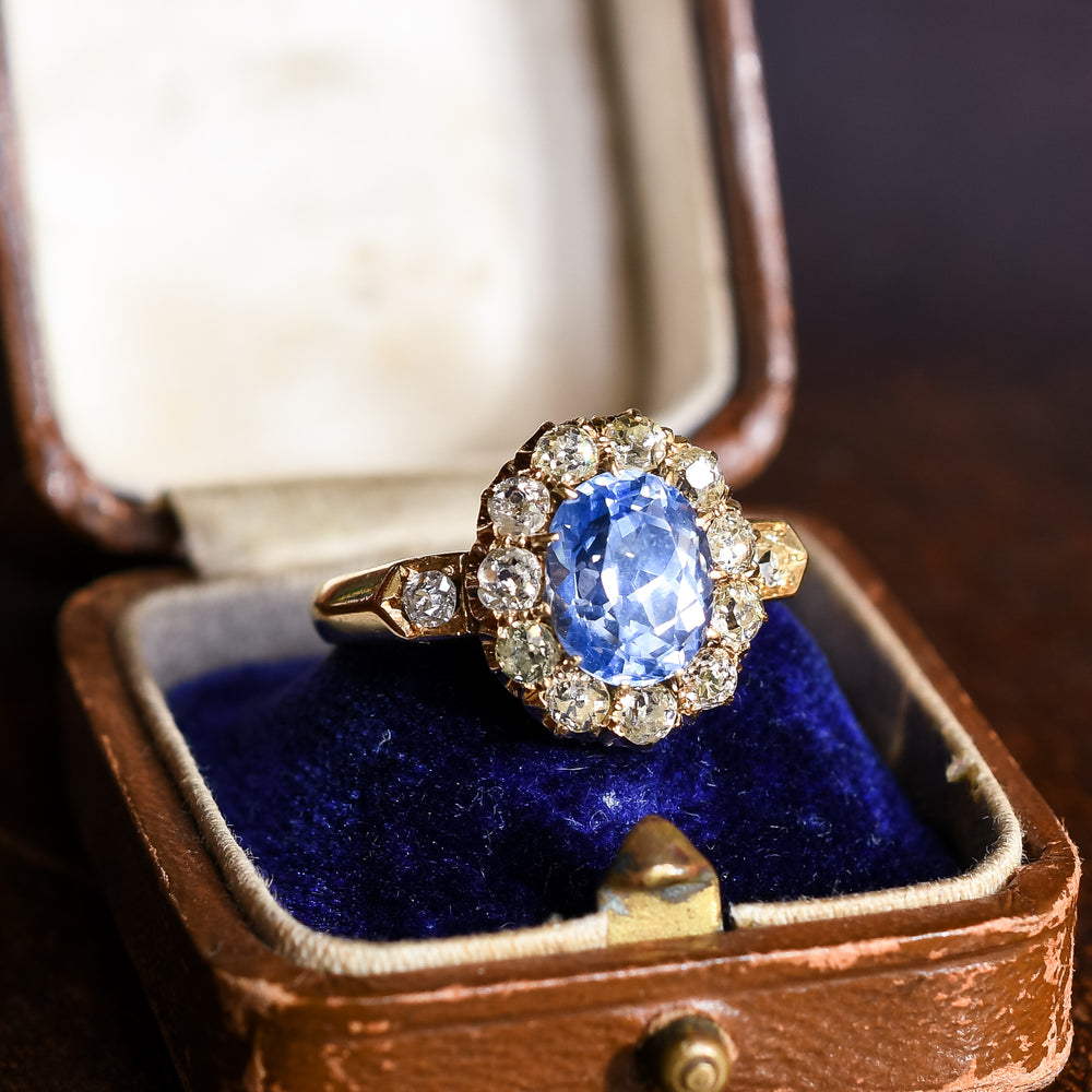Victorian 2.57ct Ceylon Sapphire & Diamond Engagement Ring
