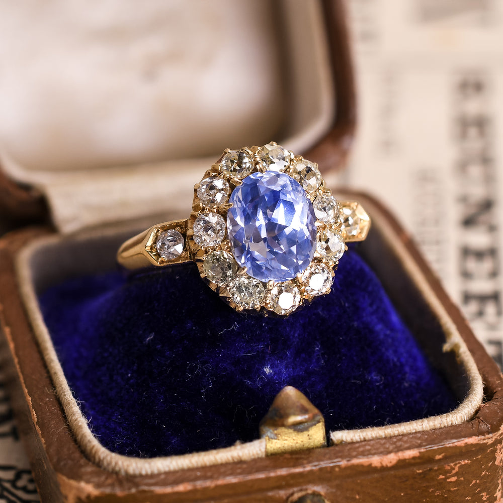 Victorian 2.57ct Ceylon Sapphire & Diamond Engagement Ring