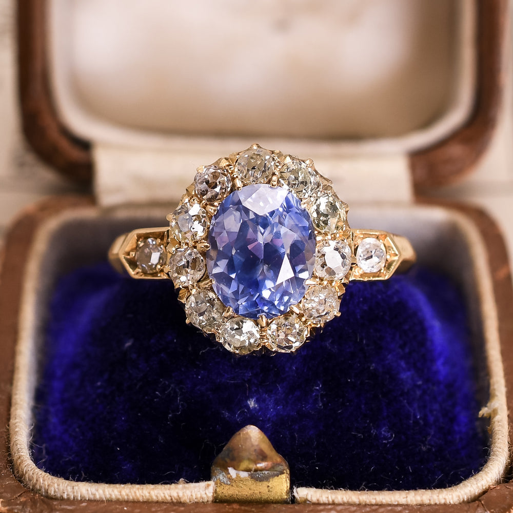 Victorian 2.57ct Ceylon Sapphire & Diamond Engagement Ring