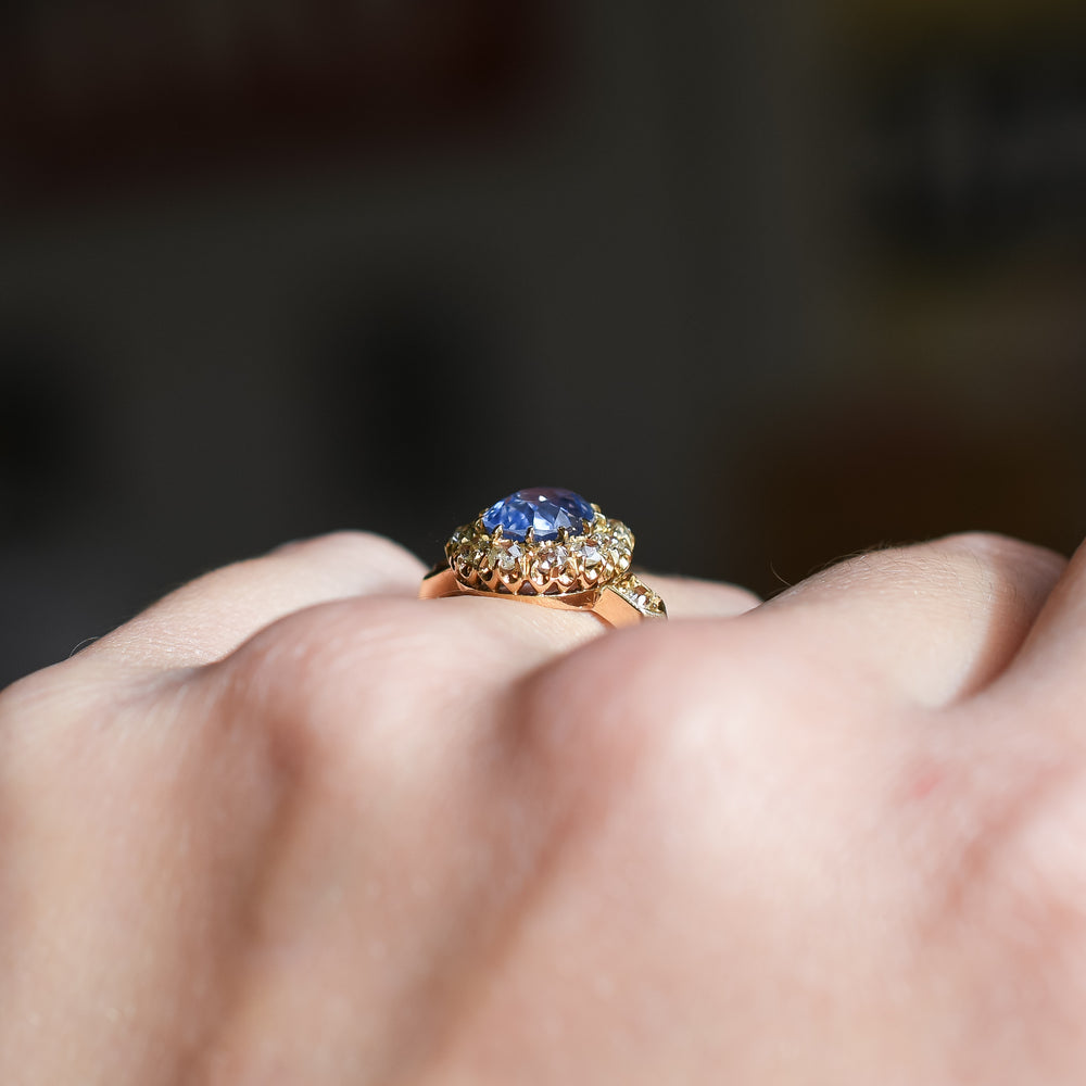 Victorian 2.57ct Ceylon Sapphire & Diamond Engagement Ring