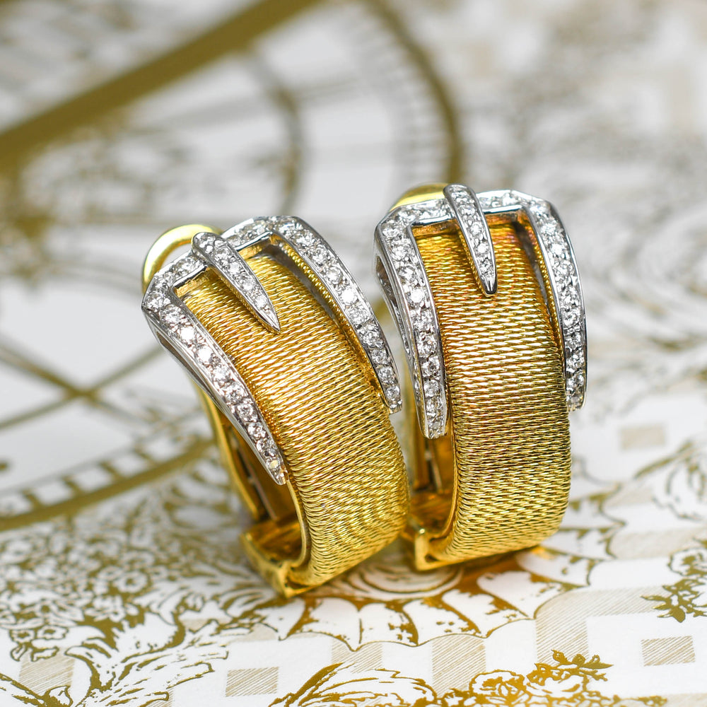 High Quality Vintage Diamond 18k Gold Buckle Earrings
