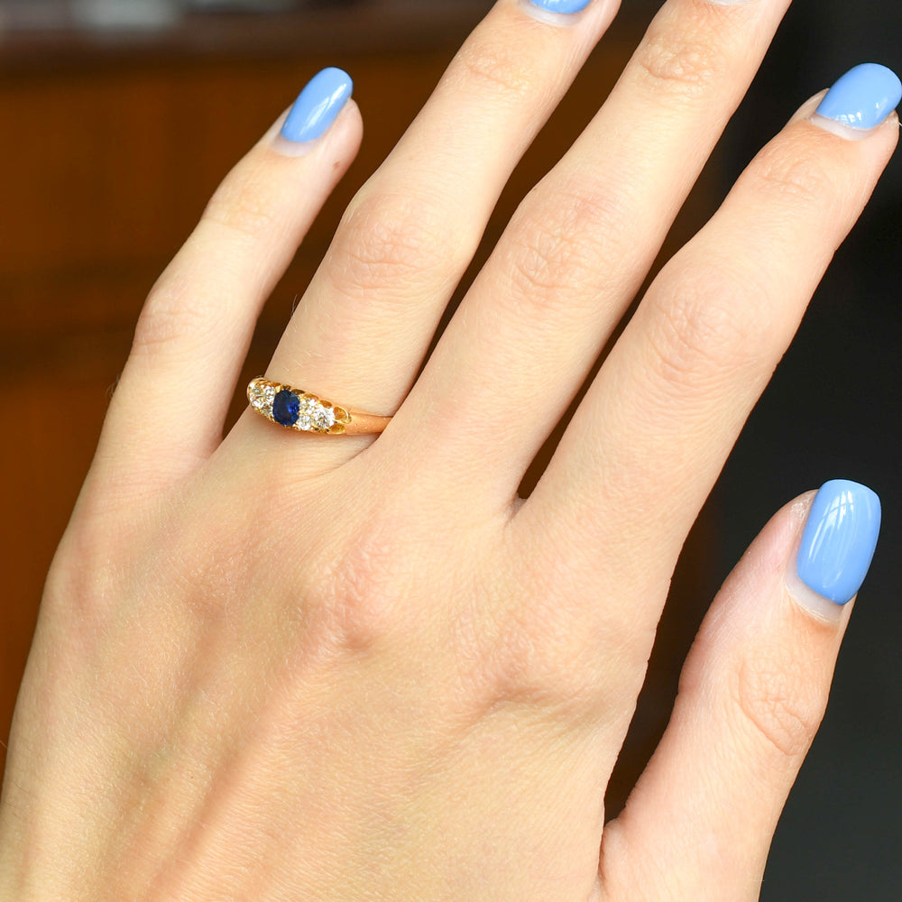 Victorian Sapphire & Diamond Cluster Boat Ring