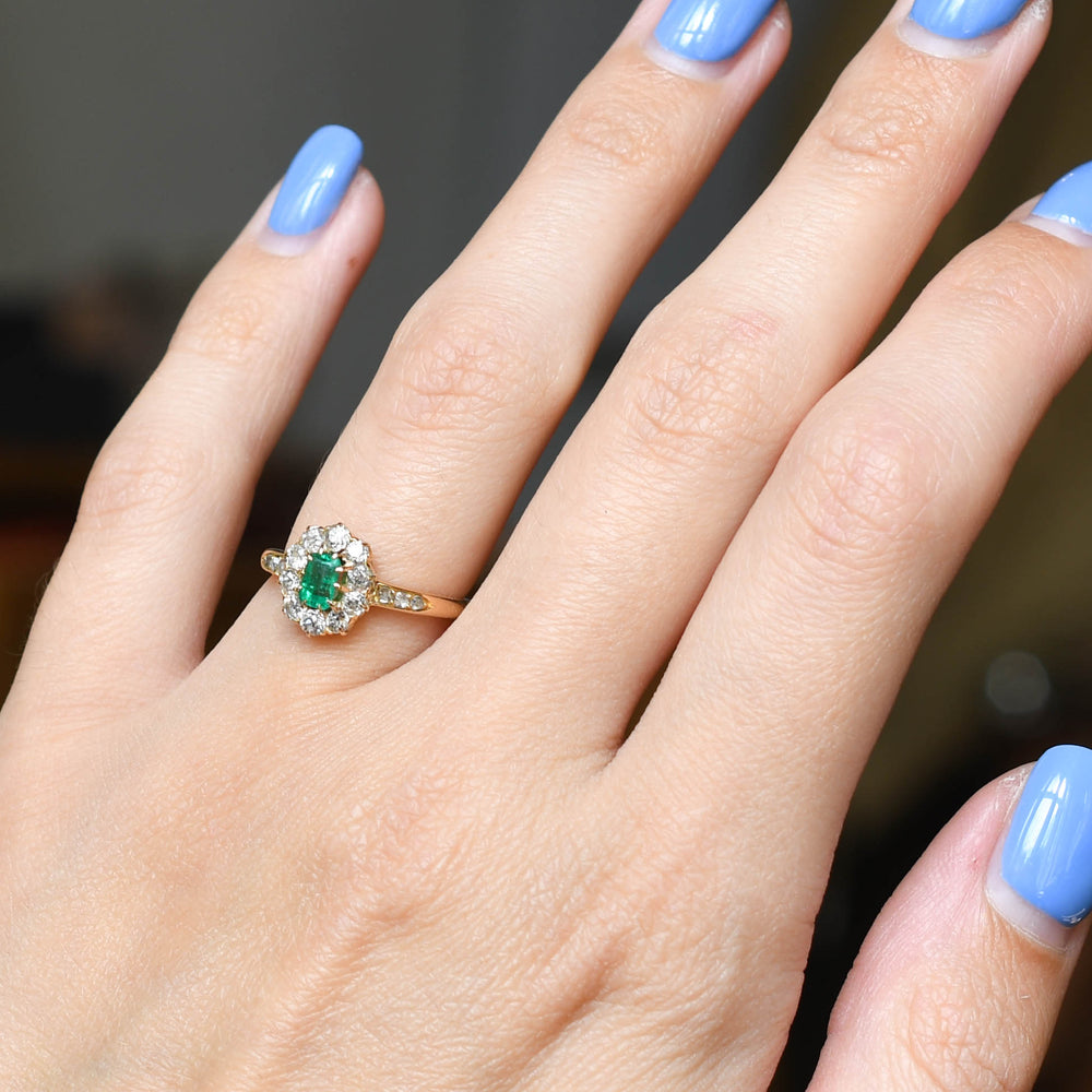 Victorian Emerald & Diamond Cluster Ring