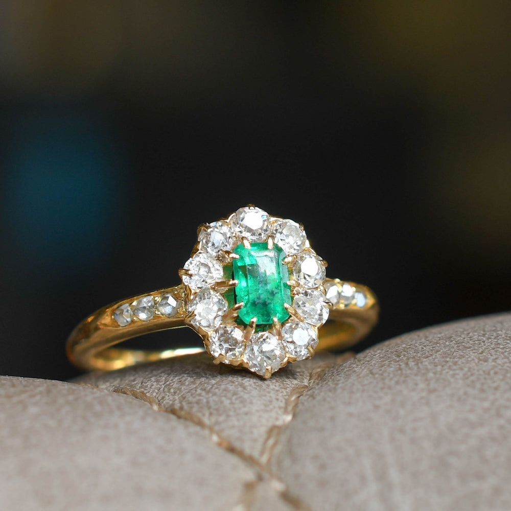 Victorian Emerald & Diamond Cluster Ring