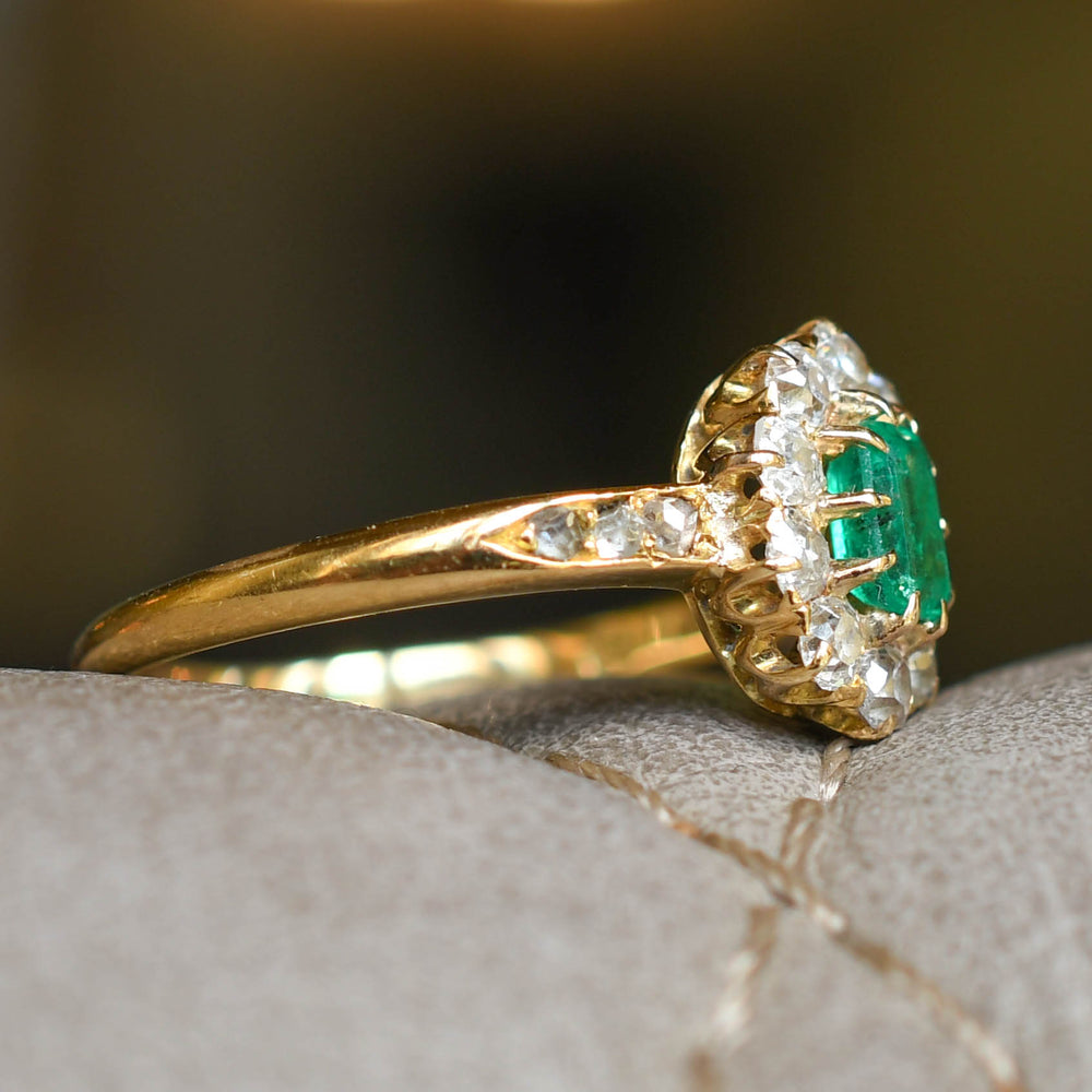 Victorian Emerald & Diamond Cluster Ring
