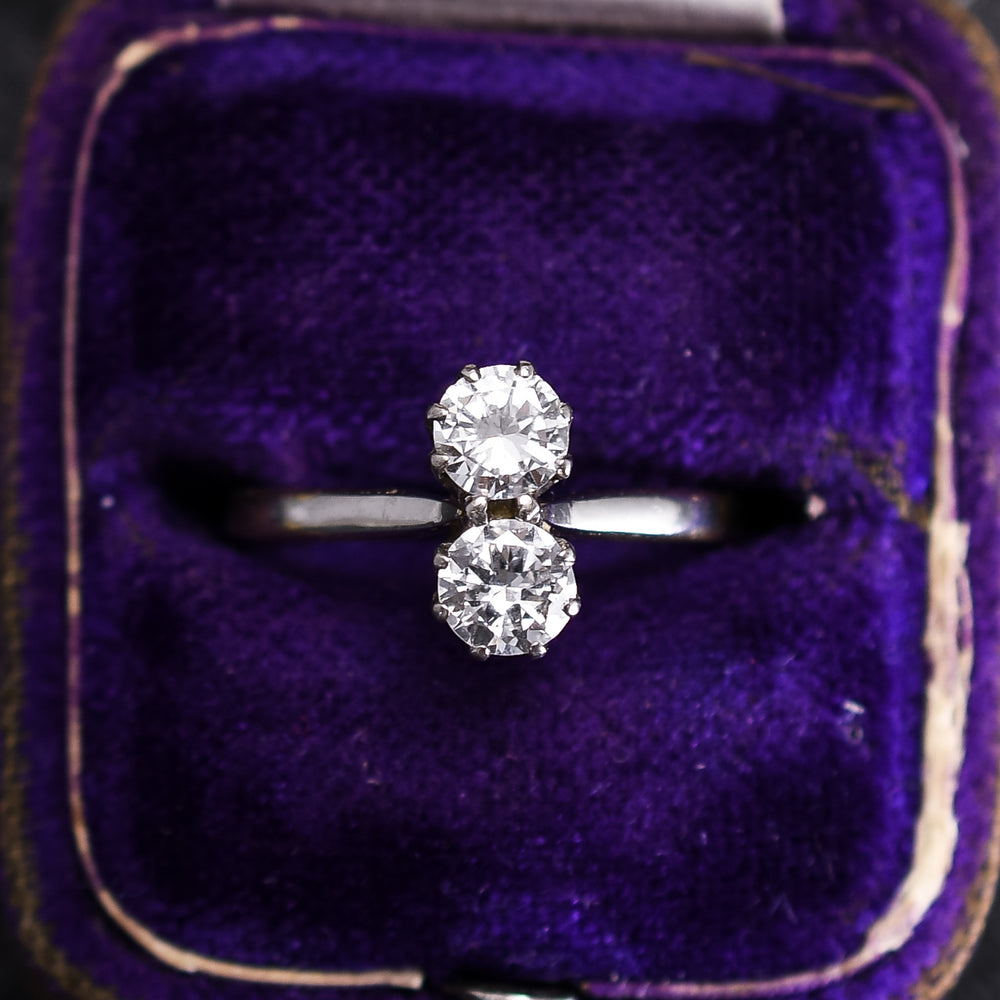Art Deco Diamond Toi et Moi Engagement Ring