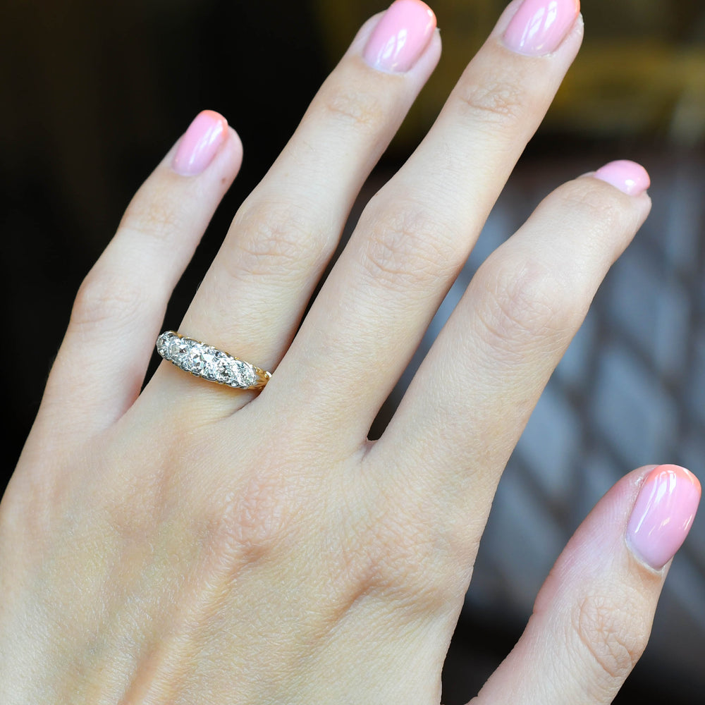Victorian Carved Diamond 5-Stone Ring