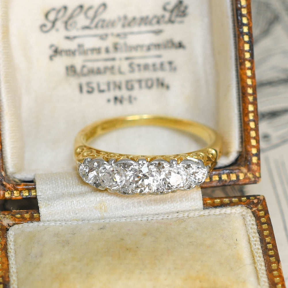Victorian Carved Diamond 5-Stone Ring