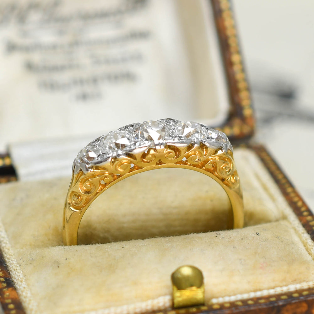 Victorian Carved Diamond 5-Stone Ring