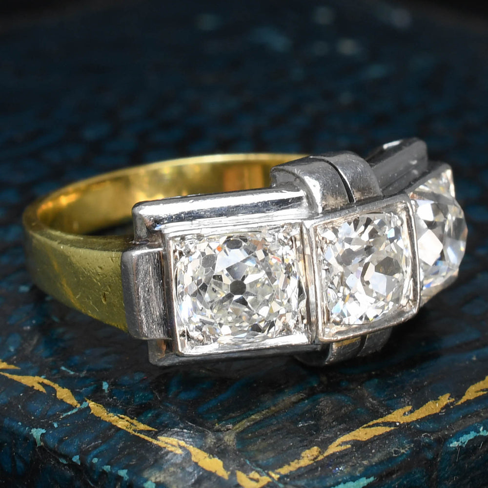 Art Deco French 3.25ct Diamond Three-Stone Ring