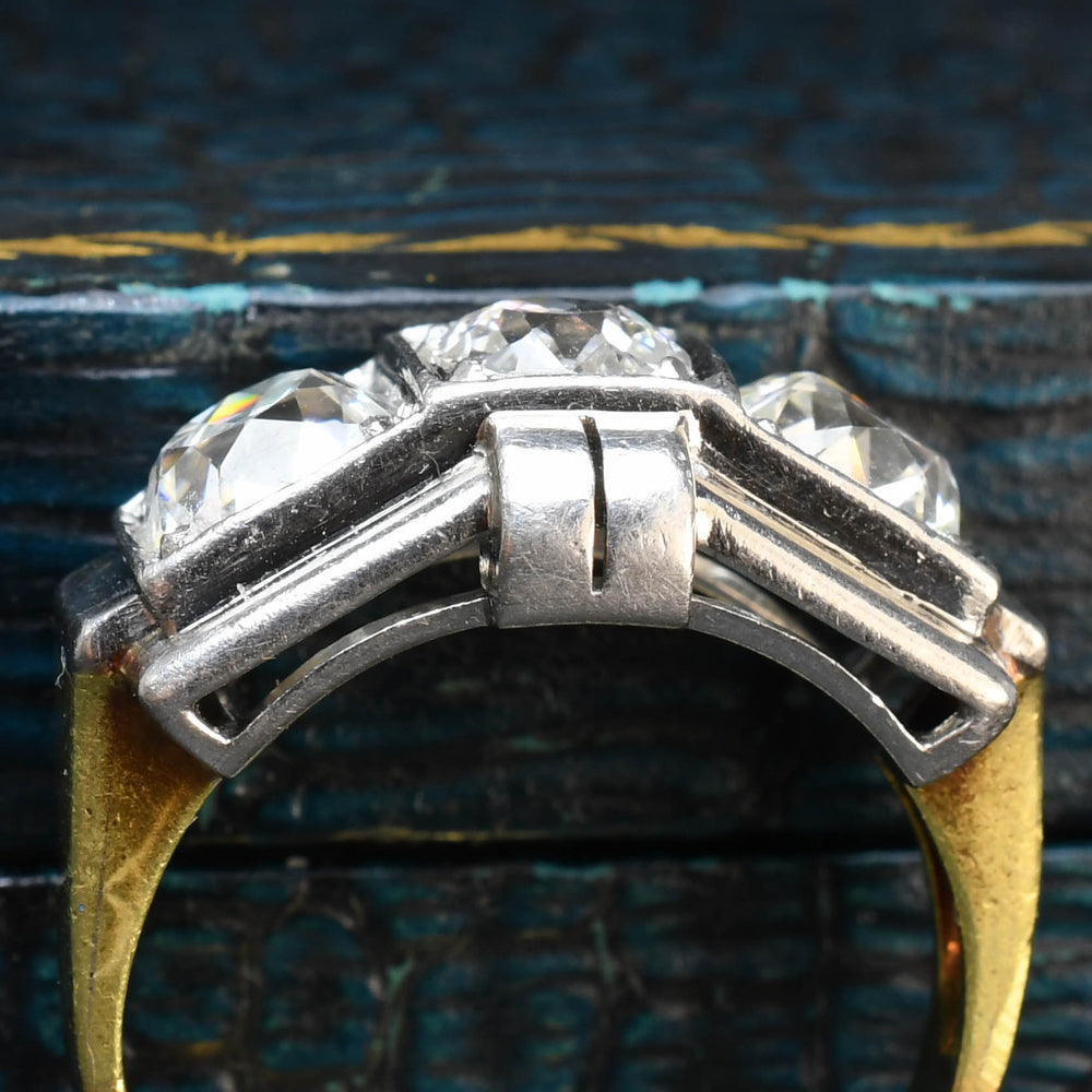 Art Deco French 3.25ct Diamond Three-Stone Ring