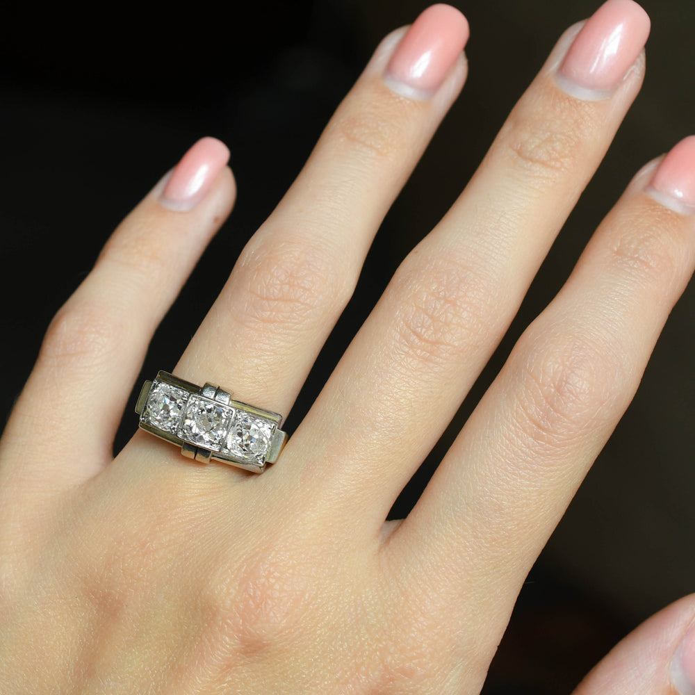 Art Deco French 3.25ct Diamond Three-Stone Ring