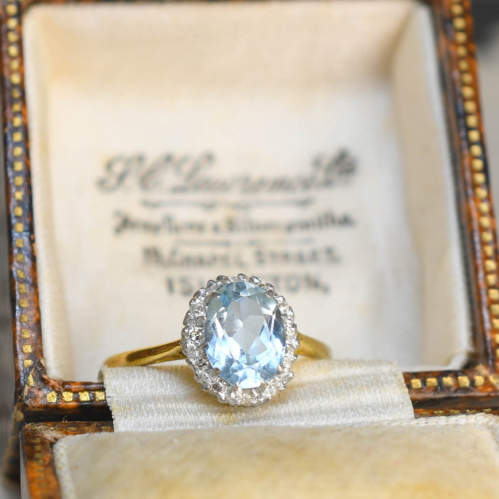 Late Victorian Aquamarine & Diamond Cluster Ring