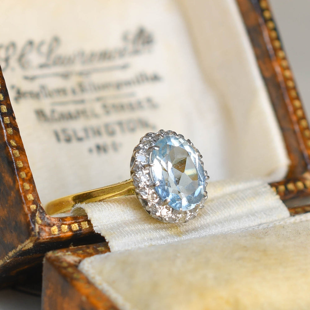 Late Victorian Aquamarine & Diamond Cluster Ring