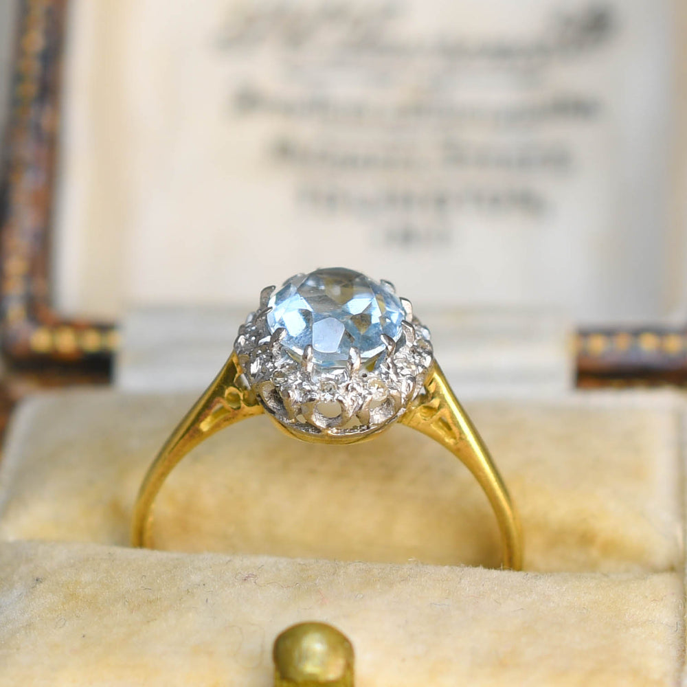 Late Victorian Aquamarine & Diamond Cluster Ring