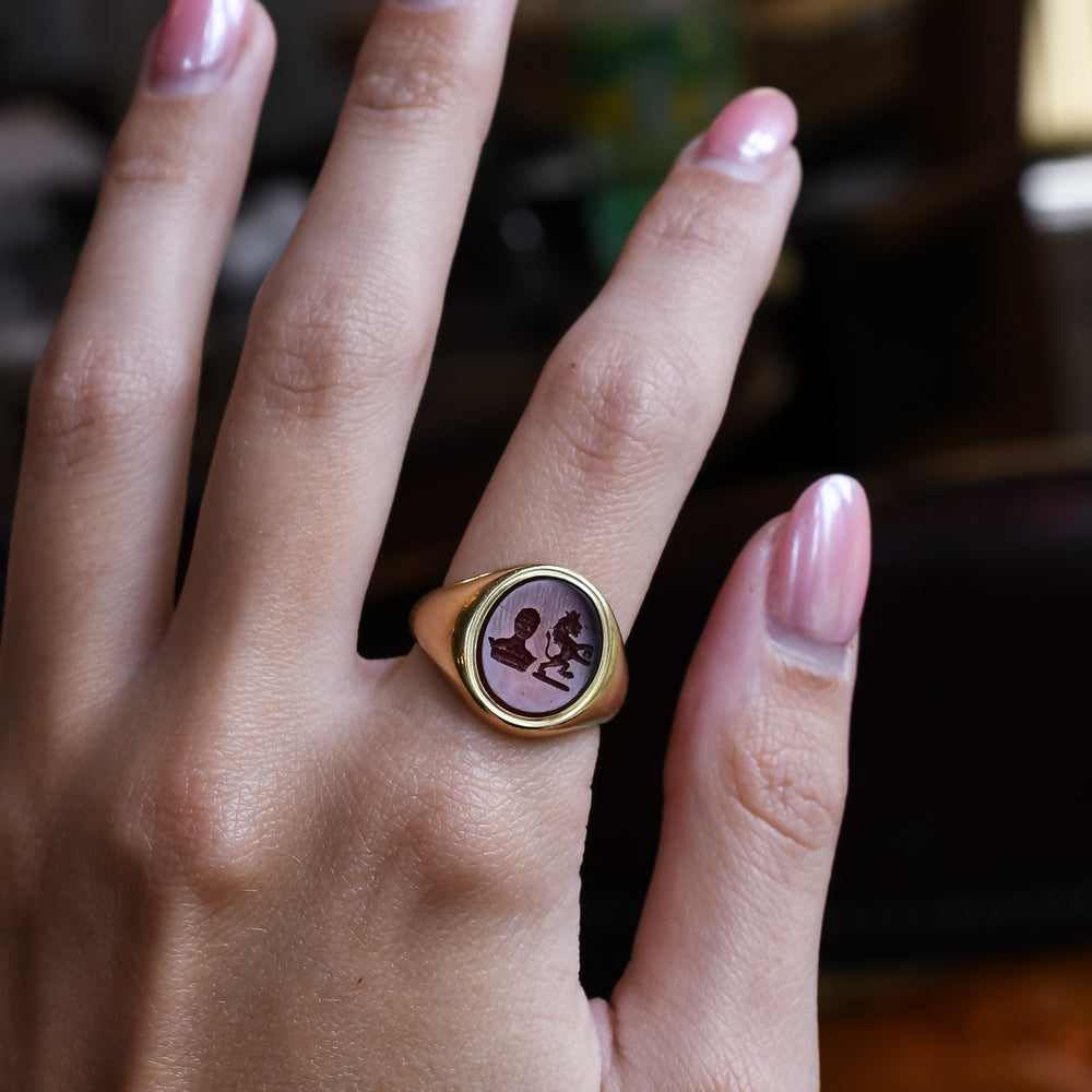 Antique Heraldic Combined Crest Intaglio Signet Ring