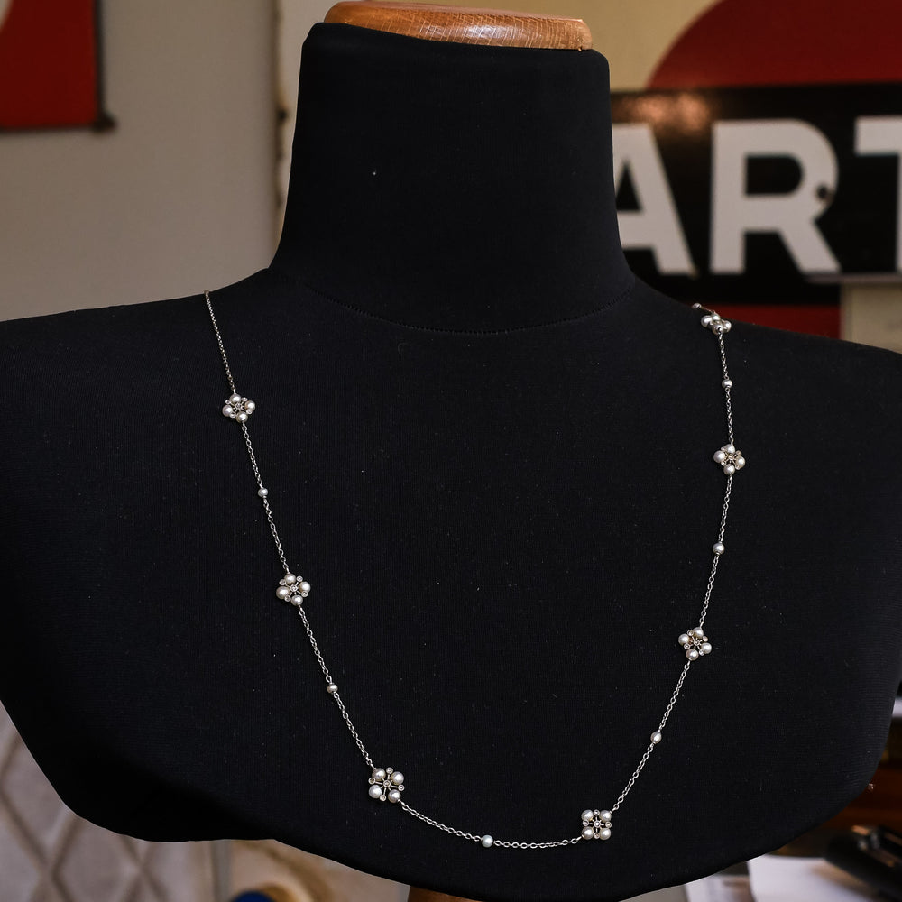 Edwardian Boucheron Diamond & Pearl Chain