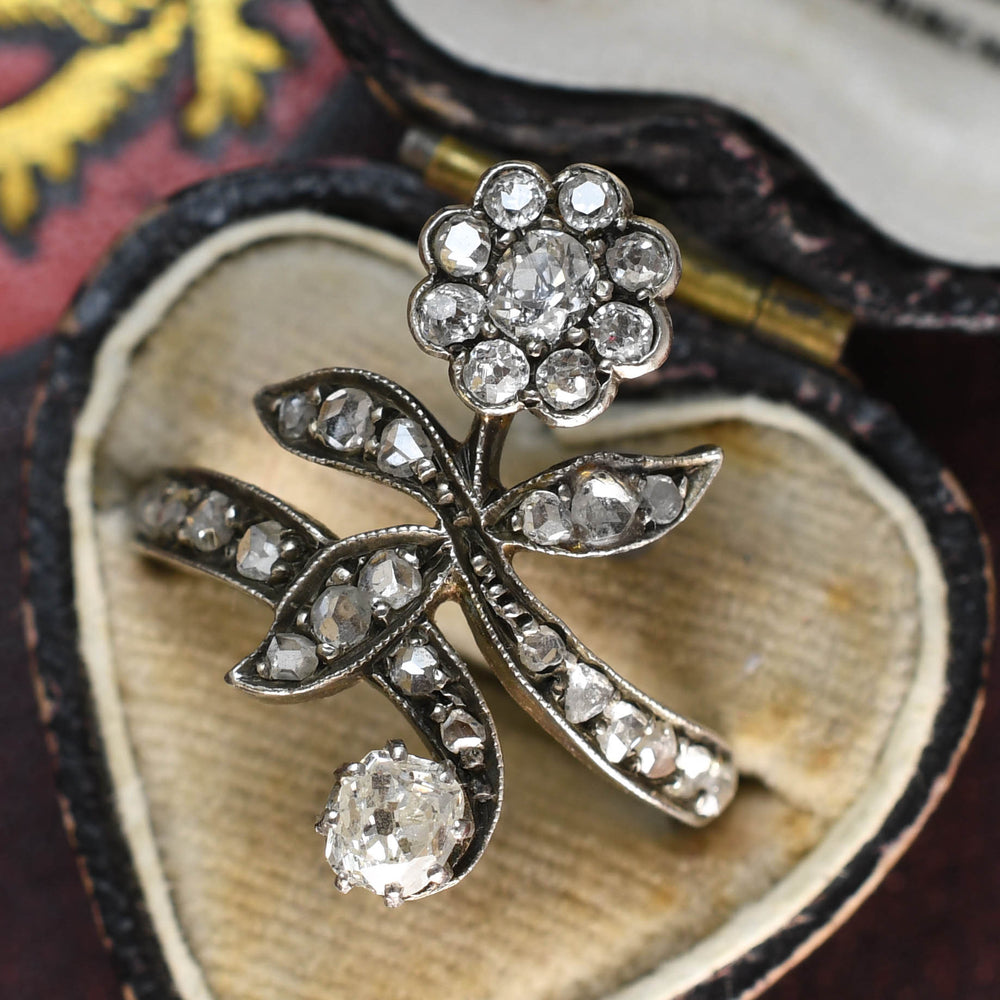 Victorian Diamond Crossover Flower Ring
