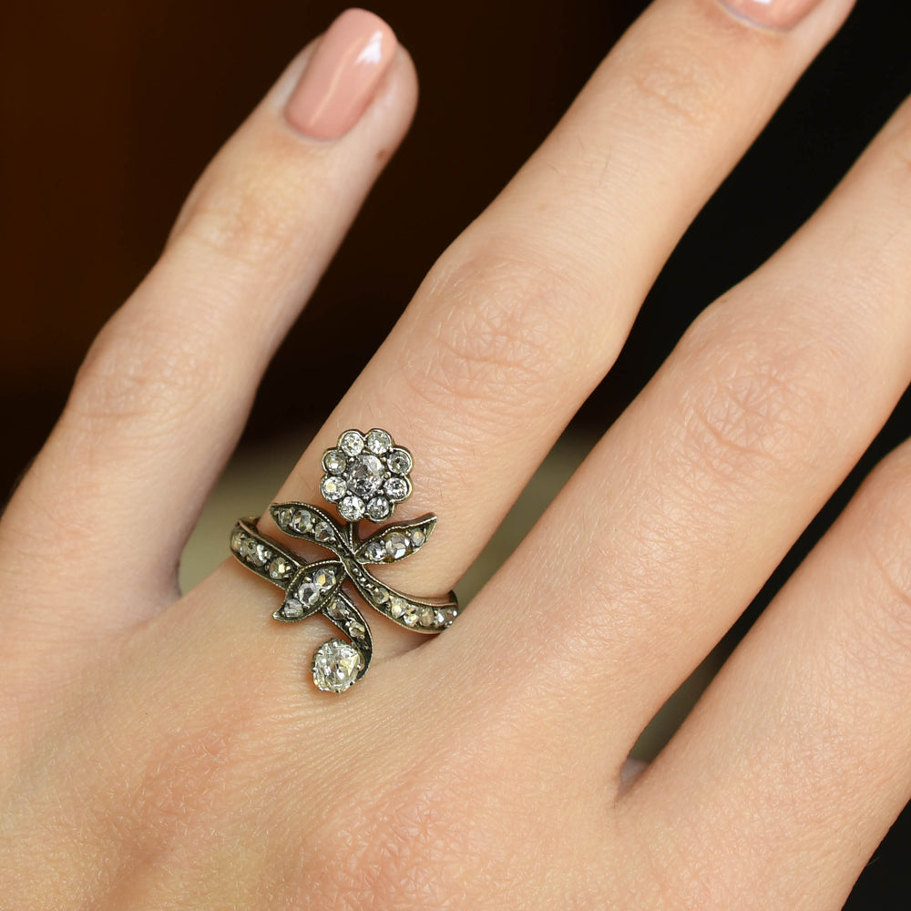 Victorian Diamond Crossover Flower Ring
