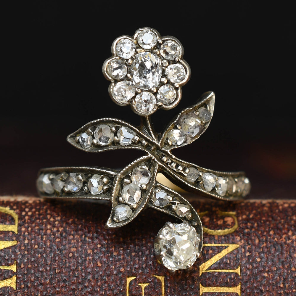 Victorian Diamond Crossover Flower Ring