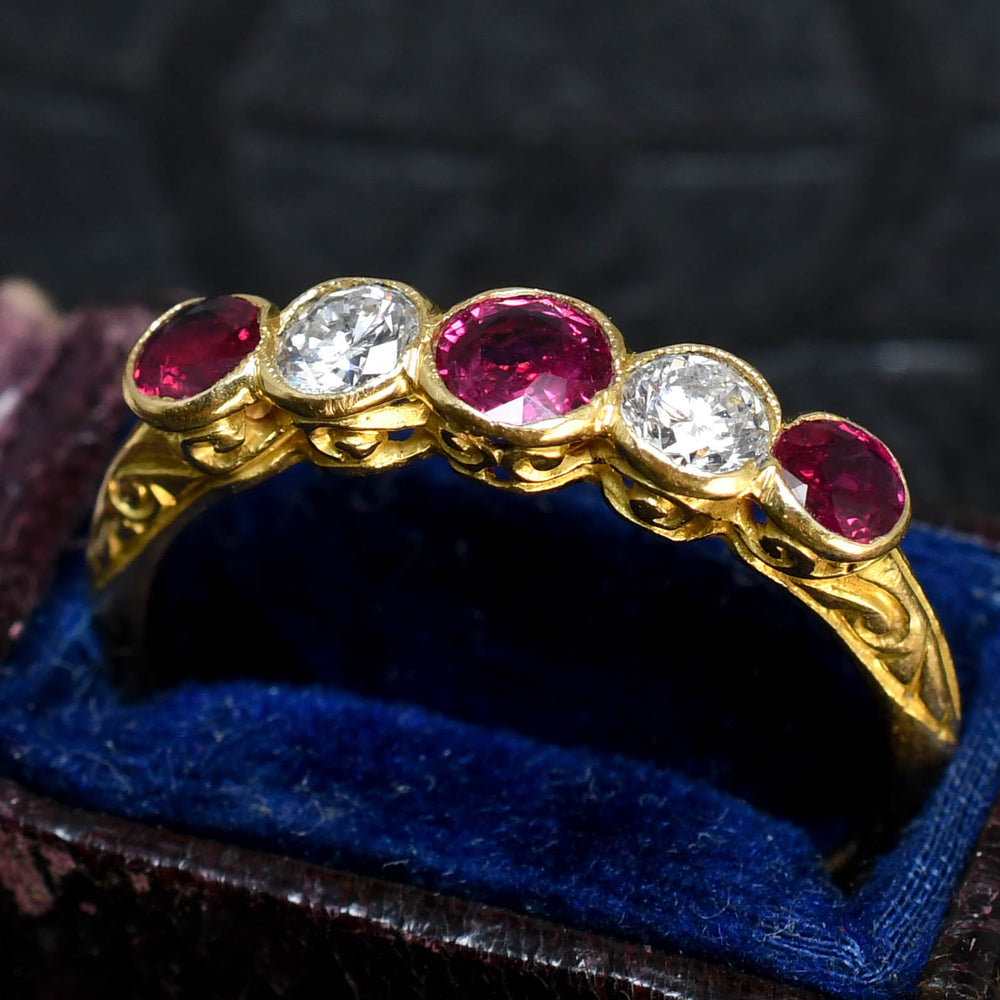 Edwardian Ruby & Diamond Bezel 5-Stone Ring