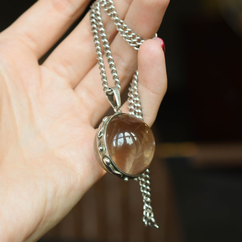 Victorian Silver Rock Crystal Pendant & Chain