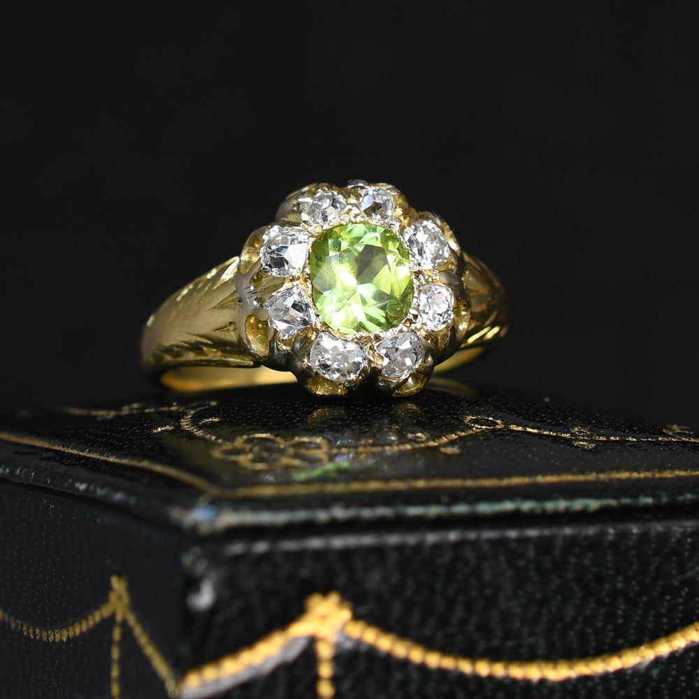 Victorian Peridot & Diamond Flower Cluster Ring