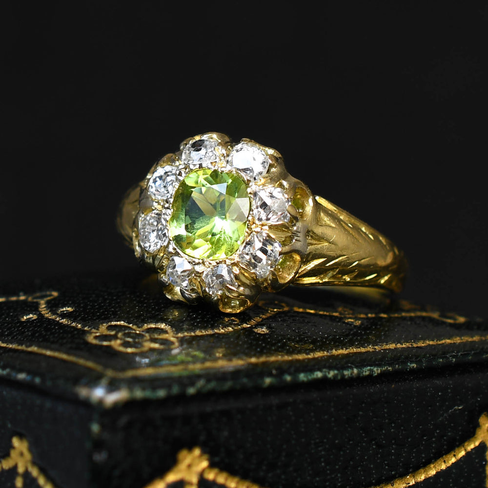 Victorian Peridot & Diamond Flower Cluster Ring